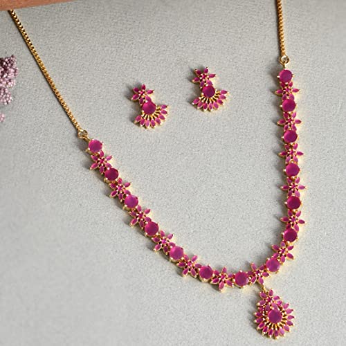 Cluster Setting Pink Zircons Jewellery Set, Sparkling Essentials