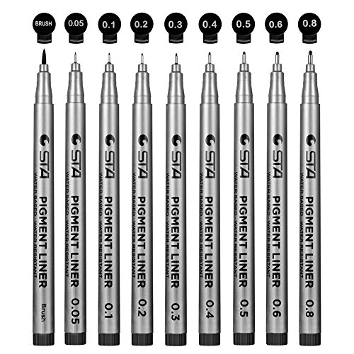 Micro-Pen Fineliner Kugelschreiber, SAYEEC 9 Sortierte Spitze Micro-Line Ultra Fine Point Kugelschreiber Permanent Marker Manga Comic Professional Skizzieren Zeichnen Tintenfedern mit Pinsel Set Cover