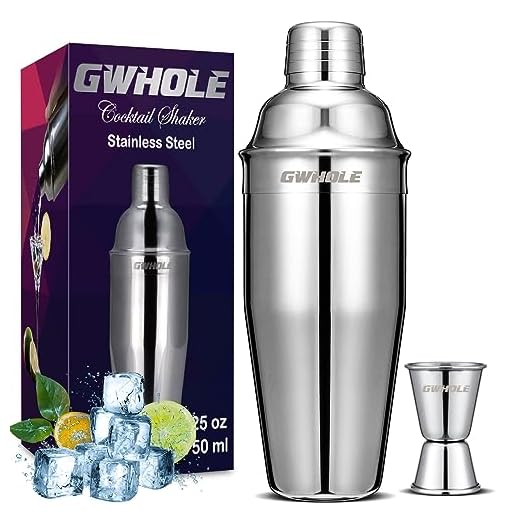 GWHOLE Coctelera de Cóctel Acero Inoxidable 750ml con Medidor Cocktail Kit Shaker Mojito Set de Bar Accesorios con Cóctel Recetas eBook