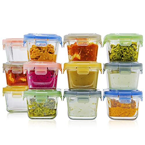 Glass Baby Food Storage Containers with Lids  Set of 12  5 oz Glass Food Containers  Freezer Storage  Reusable Small Glass Baby Food Containers  Microwave Dishwasher Safe  for Infant Babies