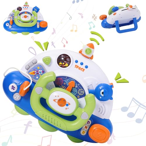 Lenkrad Kinder Spielzeug mit 12 Musik und Licht, Multifunktionales Kinderlenkrad zum Spielen im Auto, Tragbare Auto Simulierter Fahrsimulator, Musikspielzeug Geschenk für Jungen und Mädchen ab 3 Jahre