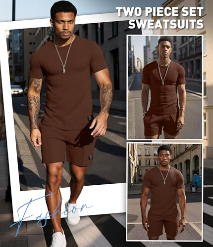 UOUA Mens Short Sets Summer 2 Piece Outfits Casual Short Sleeve Jogging Tracksuits4