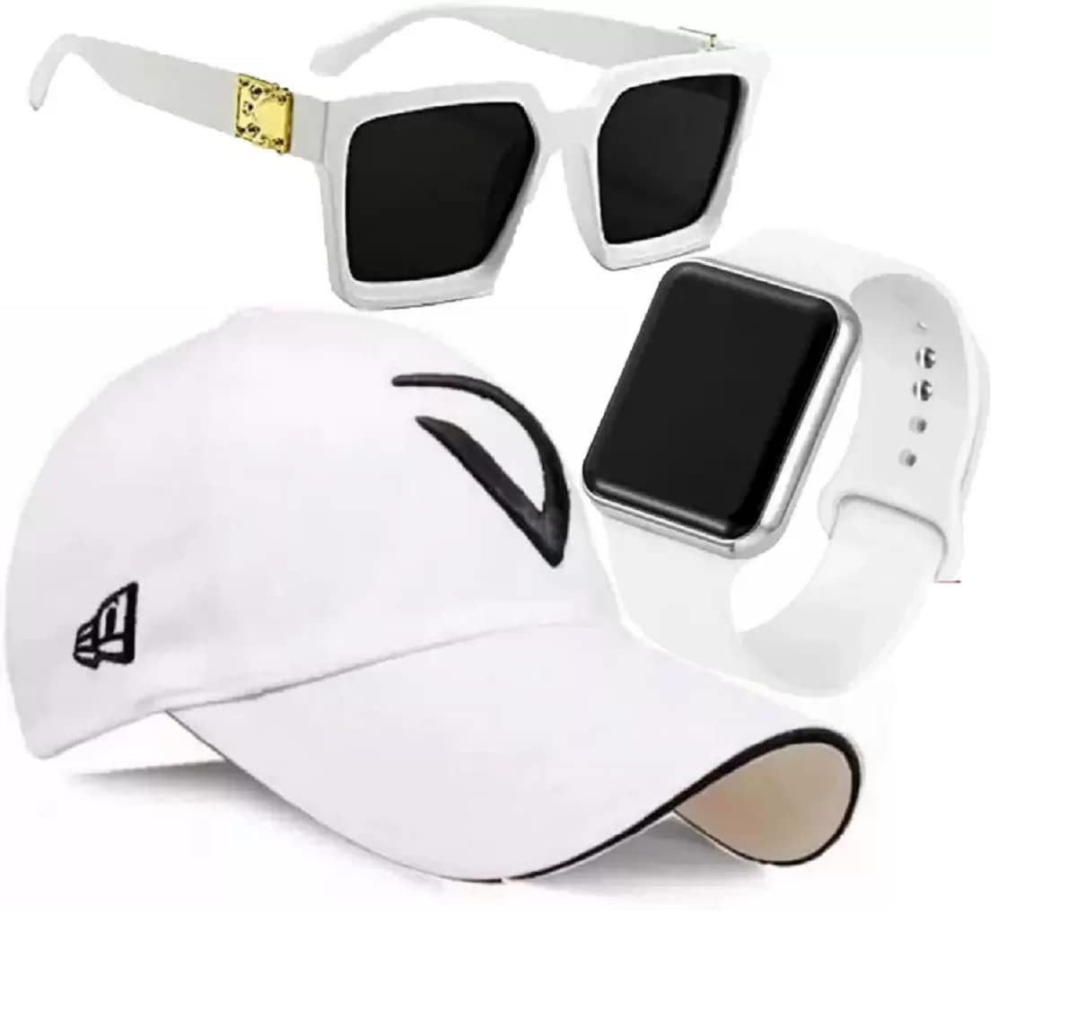 SELLORIA Soft Cotton Cap, sunglass and Watch for Outdoor Activites |Free Size with Adjustable Metal Buckle |Sun Protection [ PACK of 3] Multicolour