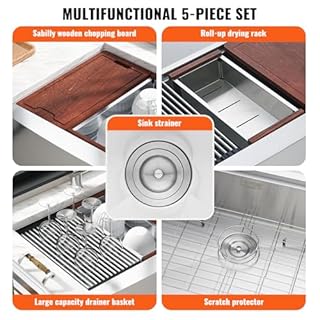 VEVOR 33 inch Farmhouse Kitchen Sink, 304 Stainless Steel Sink, Top Mount Single Bowl Kitchen Sinks with Ledge & Accessories, Household Dishwasher Sinks for Farm, Prep Kitchen, Garage and Bar Sink