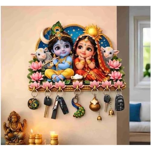 Khushansh Crafts Khusansh Craft Wooden Bal Radha Krishna Key Holder, - Image 4