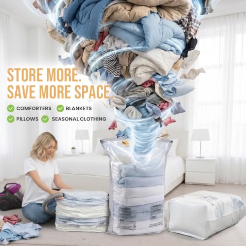 Image of TAILI 6 Pack Vacuum Storage Bags, Jumbo Cube (31x40x15 Inch), Cream | Extra Large Vacuum Seal Bags for Clothing, Comforters, Blankets, Pillow, Bedding, No Pump Compression Cube