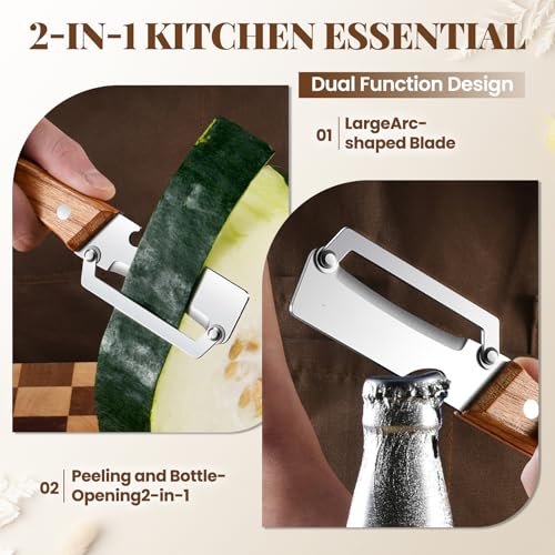 Premium Vegetable Peeler with Wooden Handle&Bottle Opener, Stainless Steel Blade Peeler for Kitchen, Non-Slip Ergonomic Design for Potato, Apple, Carrot, Cucumber, Pumpkin