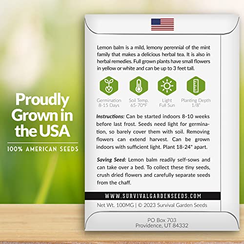 Lemon Balm Seeds for Planting - Melissa Officinalis Herb for Tea and Pollinator Gardens - Soothing Aromatic Perennial Grown Indoors or Outdoors - Heirloom, Non-GMO - Survival Garden Seeds (1 Pack) - Image 2