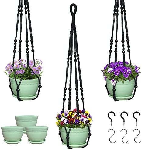 Checrxy Macrame Plant Hanger with Pot, 3 Set Hanging Planters for ...