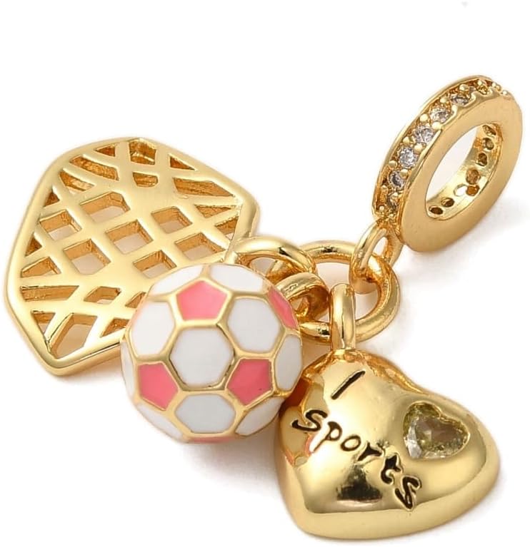 10Pcs Brass Enamel Pink European Football Sport Dangle Charms Heart Soccer Goal Large Hole Pendants for Necklace Bracelet Jewelry Making - Image 3