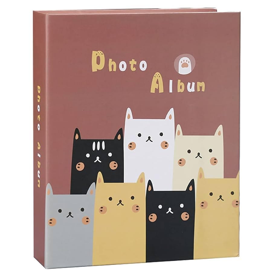 Image of Even Photo Album Book, Album for photos collection, 4 inch x 6 inch (10 x 15 Cm) size Photo collection album with taxture and design on Cover (100 PHOTO SPACE) (Cat Print)