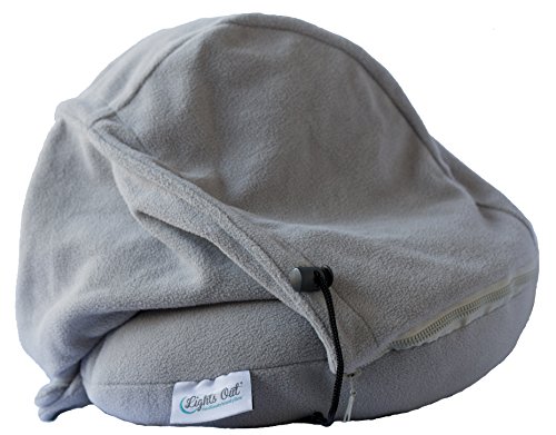 Lights Out - The First Block Out The World Travel Pillow - (Gray) with Hoodie, Full Face Coverage and Contour Neck Support. Perfect Travel Pillow for Sleeping in Car, Airplane, Bus or Train.