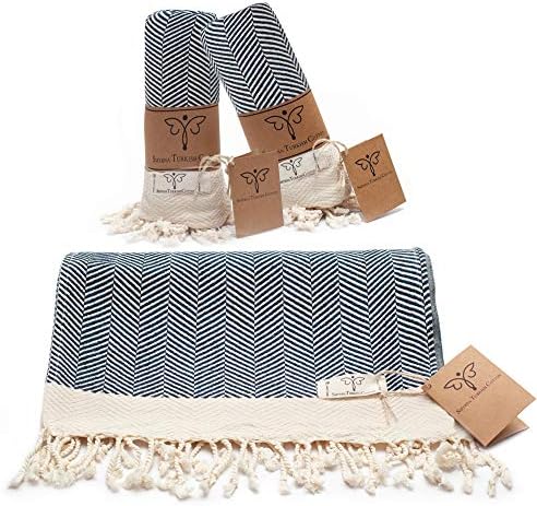 Smyrna Turkish Cotton Herringbone Series Hand Towel - Set of 2 |40x100cm| 100% Turkish Cotton | Hair Towels, Soft Washcloths for Bathroom & Kitchen | Don't Shrink |Premium Luxury - Petrol