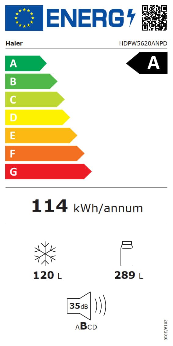 Haier 2D 60 Series 5 Pro HDPW5620ANPD Frigorífico Combi, 409L, WIFI, Motor Inverter, My Zone, Cajón Humidity Zone, Total No Frost, Ancho 59,5cm, Botellero Plegable, Luz LED, Inox oscuro