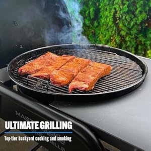 Sns grills masterkettle charcoal grill and smoker with patented slow n sear deluxe insert easyspin grate for two zone cooking and integrated table low n slow smoking and bbqing black 22 inch  urban country home decor