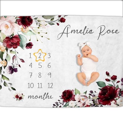 Image of OLIVE OLIVIA Personalized Baby Gifts with Customized Name - Monthly Milestone Blanket for Girls and Boys, Perfect Custom Gift, 60 inchx80 inch