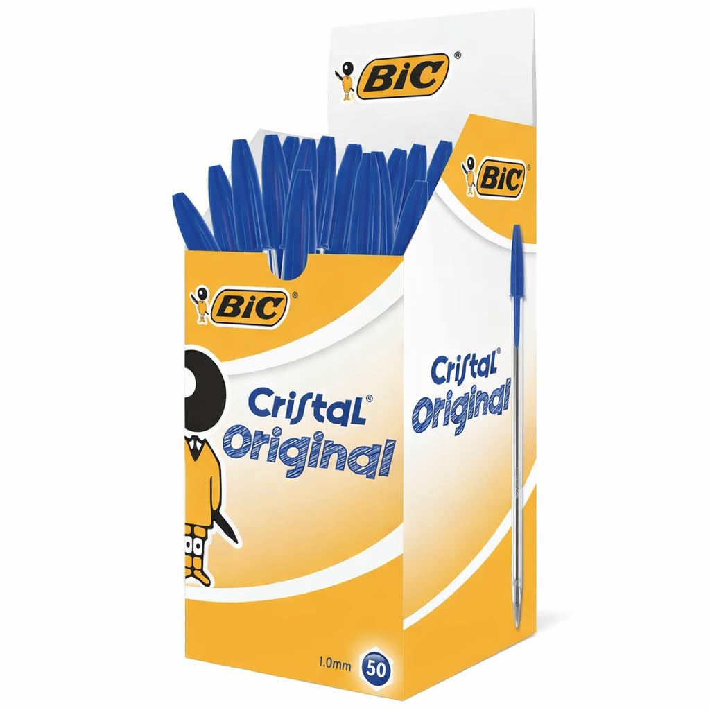 BIC CRISTAL SMOOTH WRITING BALL POINT PENS BLACK RED BLUE 1.0 MM MEDIUM ORIGINAL COLOUR AND QUANTITY OPTIONS AVAILABLE (1.0 MM TIP, BLUE, 20)