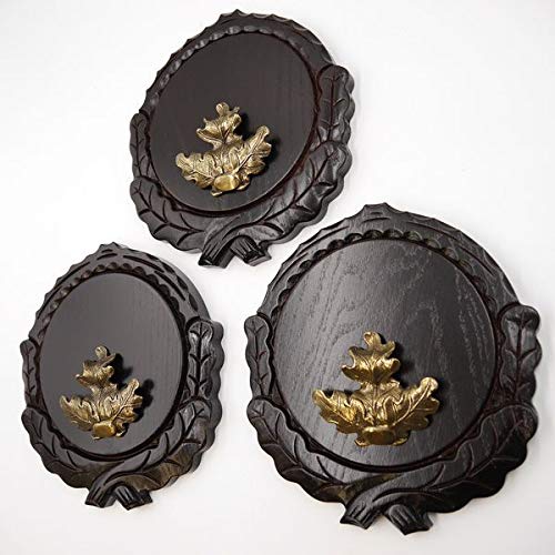 GTK - Juego de 3 placas de cuña talladas oscuras AF 16 cm con 3 hojas de roble, portada grande, tabla cuña, tabla de especias, placa de trofeos