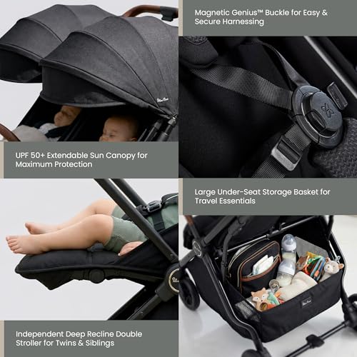 Image of Silver Cross Jet Double - Full Size Side by Side Double Infant & Toddler Stroller - Lightweight, Compact & Easy to Fold, with All-Terrain Wheels - Disney Park Approved, Space Black