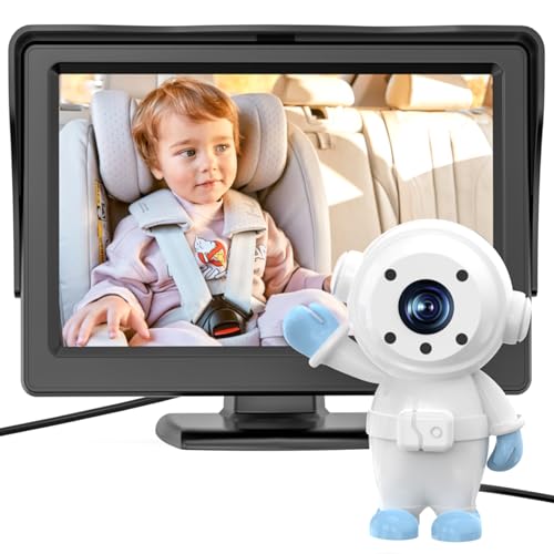 Image of MOMYMUST Baby Car Camera with Astronaut Lens, Car Baby Monitor with Camera 4.3'' HD Display Night Vision Wide Clear View for Baby Car Mirror with Backseat Camera Rear Facing Observe Baby Easily