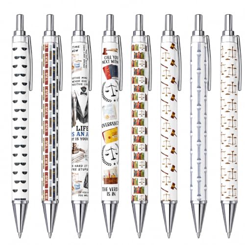 8PC Lawyer Pens Justice Legal Attorney Judge Jury Books Writing Black Ink Pen Office Supplies Desk Accessories Decor For Work Law School Essentials College Gift Set For Women Men Friends Coworkers