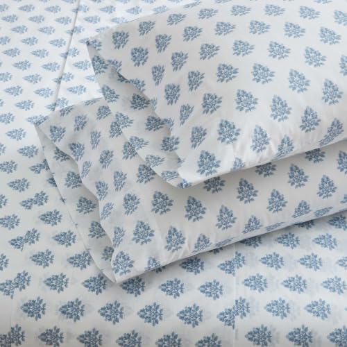 Image of Martha Stewart - Cotton Percale King Sheet Set with Pillowcases | 100% Cotton Percale, Cool & Breathable, Fits Up to 15-Inch Mattresses, Includes Flat Sheet, Fitted Sheet & 2 Pillowcases