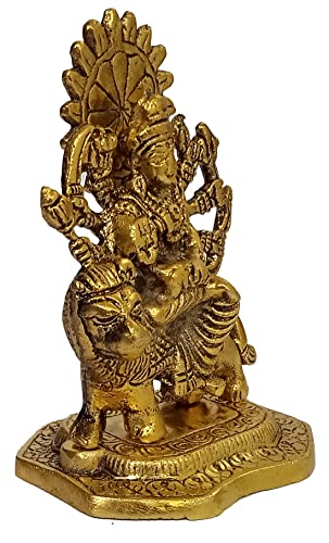 Estatua de Metal Sherawali Durga Ma Dorada 3.5x2.5x5 in miniatura 6