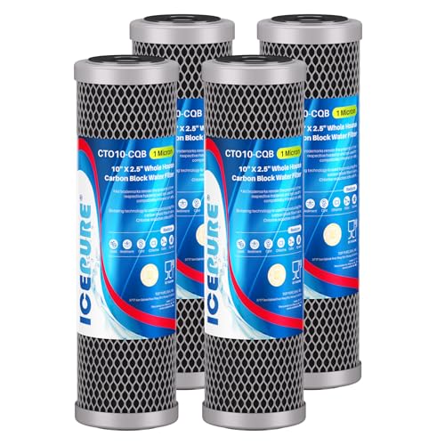 Image of ICEPURE 1 Micron 10 inch x 2.5 inch Whole House Upgraded Coconut Shell Activated Water Filter Lead Remove Filter Cartridge Replacement for WFPFC8002, SCWH-5, WHCF-WHWC, FXWTC, CTO10-CQB, RO Unit, 4PACK