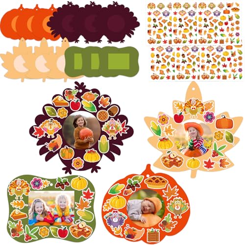 WorldBazaar Thanksgiving Picture Frame Craft Kits for Kids 12 Sets Thanksgiving DIY Photo Crafts Ornaments Kids Toddlers Autumn Seasonal Decoration Party Activity