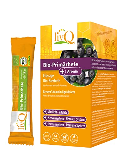 livQ Bio-Primärhefe Aronia - Superfood Immun-Booster flüssig, Bio Bierhefe aus Primärfermentation mit B-Vitaminen, Erfrischend, Vegan & laktosefrei, 210ml