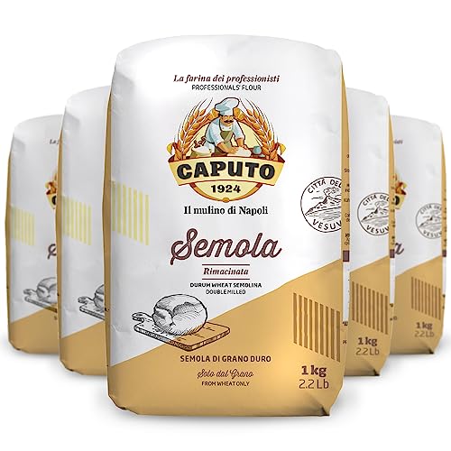 Farine Caputo Semola grain dur rebroyé - 5 Kilos (pack 5 x 1 Kg) - Idéal pour les pâtes fraîches et le pain de blé dur. La farine préférée en Italie !