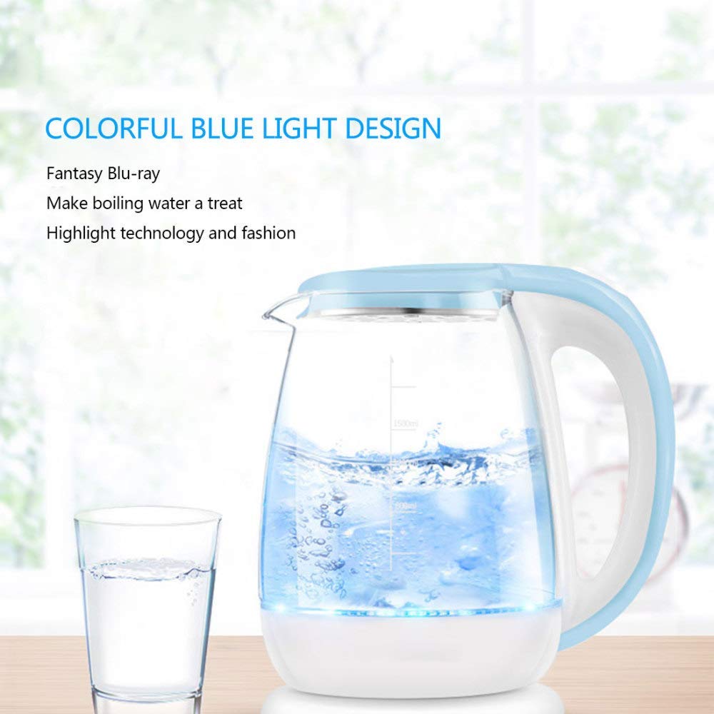 Bollitore in Vetro Ecologico, Acqua Senza Fili da 1,8 Litribollitore con Led Illuminato, Bollitore per Acqua per Tè a Ebollizione Rapida, Spegnimento Automatico e Protezione da Ebollizione a Se