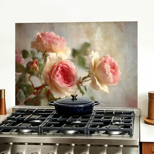 Image of Vintage Pink Rose Kitchen Backsplash Peel and Stick, 35.4x23.6 in