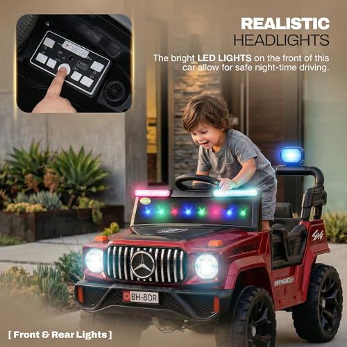 Image of Baybee Zenvor Battery Operated Jeep for Kids with Parental Remote Control | Kids Electric Battery Car with 4x4 Motors, RGB Lights & Music | Rechargeable Electric Car for Kid Aged 2-6 Years (Red)