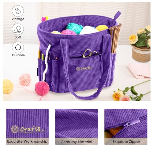 Image of MYBAGZING Crochet Bag and Tote - Corduroy Yarn Bag - Yarn Holder for Crocheting - Crochet Storage Bag for Crochet Hooks, Crochet Accessories, Knitting Bag for Crochet Lovers, Mother's Day Gift