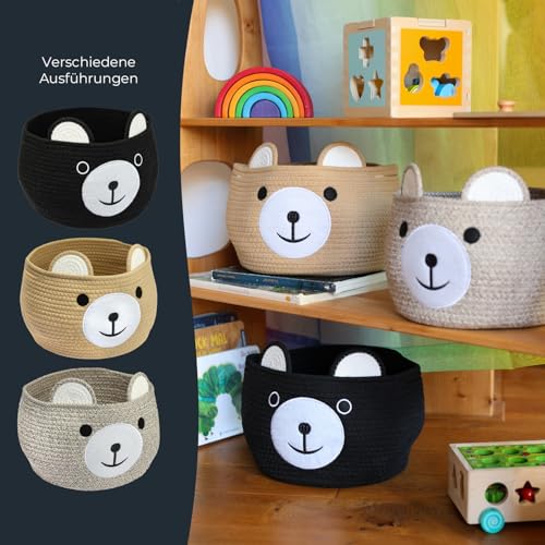 HMF Aufbewahrungskorb mit versteckten Griffen, Korb für Kinderzimmer aus Baumwolle | Bär | 30 x 24 cm | Honig
