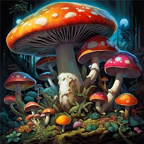 Diamond Painting Kit Complet Champignon Carré 90x90 Broderie Diamant Adulte Cristal