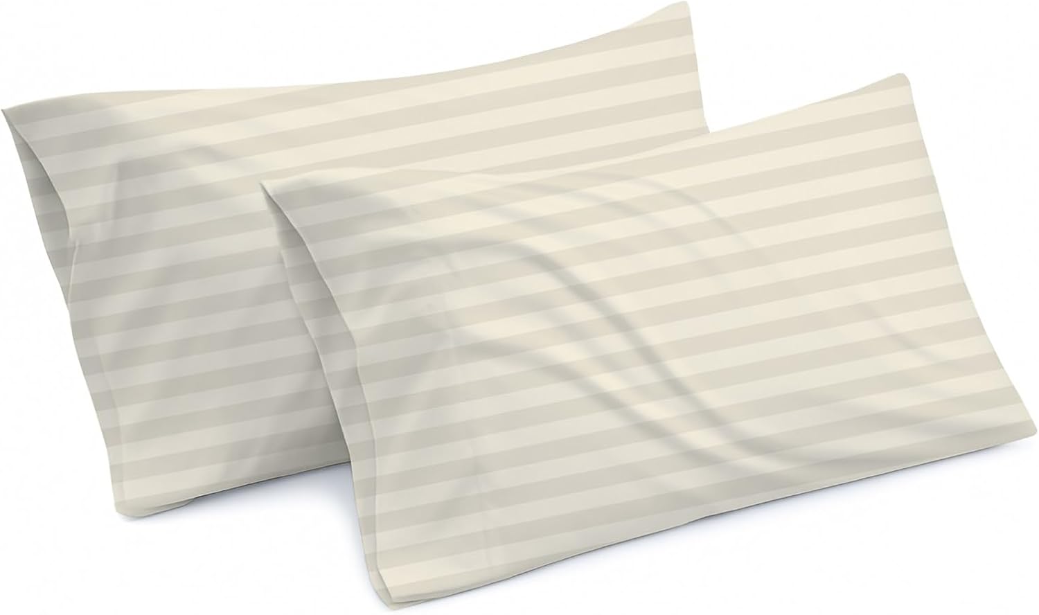 Cottington Lane 100% Egyptian Cotton Standard Size Pillowcases Set of 2 - Ultra Soft, Breathable, Long-Lasting, Cooling & Durable Luxury Hotel Quality Pillow Covers, Ivory Stripe