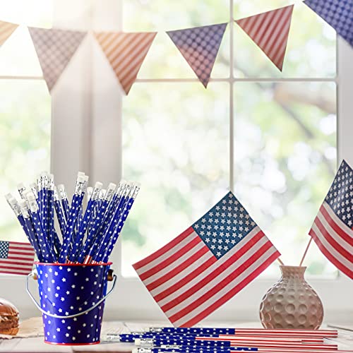 300 lápices de madera con bandera americana y borradores miniatura 3