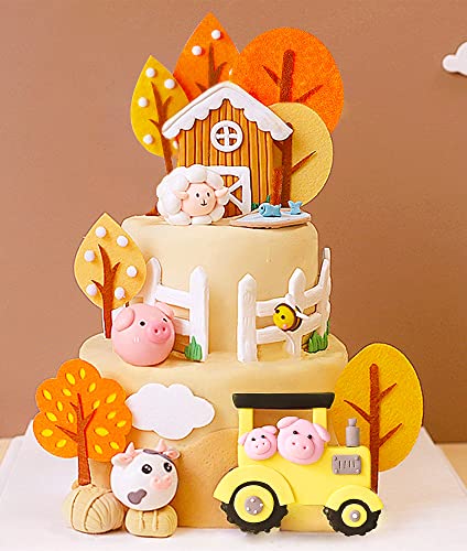 JeVenis Farm Animal Cake Decoration Sheep Cake Topper Farm Animal Birthday Decoration Cow Cake Decoration Pig Cake Topper for Farm Animal Baby Shower Birthday Party Decorations - Image 3