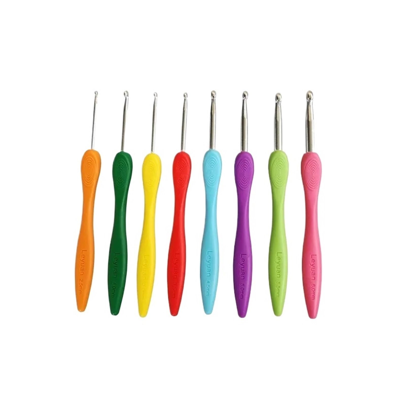 L6NqIAG Crochet Kit 8PCS Crochet Hook 2.5-6.0mm Aluminum Needles with Colorful Soft Rubber Grip Cushioned Handles DIY Craft Supplies