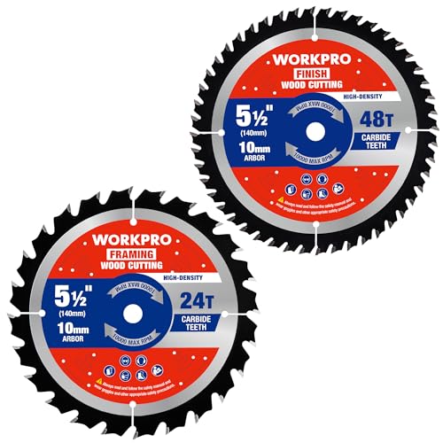 WORKPRO 5-1/2 Circular Saw Blades 24T/48T Framing & Finish Blade Set