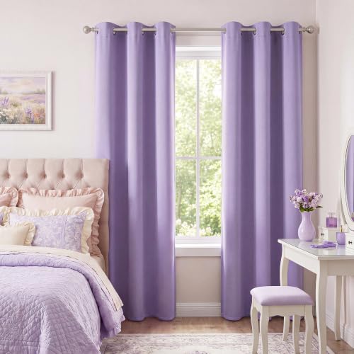 Image of NICETOWN Lavender Purple Room Darkening Curtains 90 Inches Long 2 Panels for Bedroom, Girls Room, Nursery Thermal Insulated Blackout Drapes Solid Grommet Noise Reducing Window Curtains, W40