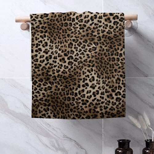 Image of Brown Leopard Print Kitchen Towels Cheetah Print Decor Animal Skin Print Cheetah Dish Towels, 16x24 Inch Farmhouse Holiday Decoration Absorbent Hand Towels for Kitchen Drying Set of 2