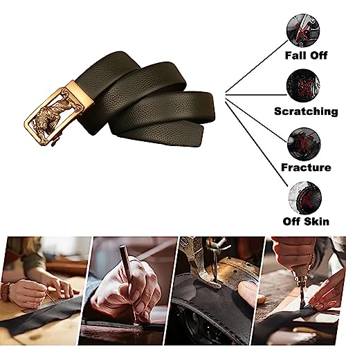 Ratchet Leather Belts with Golden Tiger Automatic Click Sliding Buckle Dress Belt Mens Adjustable Handmade Waist Strap(110cm/waist:37", Black)3
