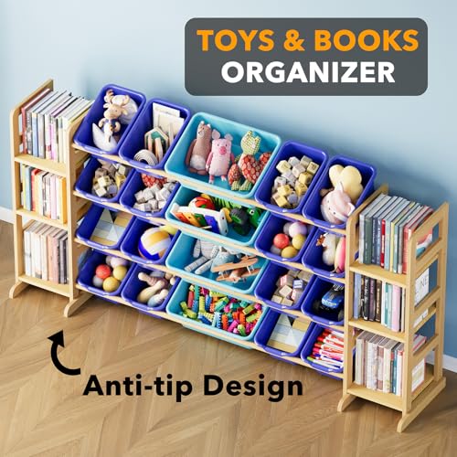 Image of SpaceAid Toy Storage Organizer with 6 Shelves and 20 Bins, Toy Organizers Storage Bookshelf, Kids Bin Shelf Toys Box Bookcase for Bedroom Playroom Organization Room Decor, Blue and Navy Blue