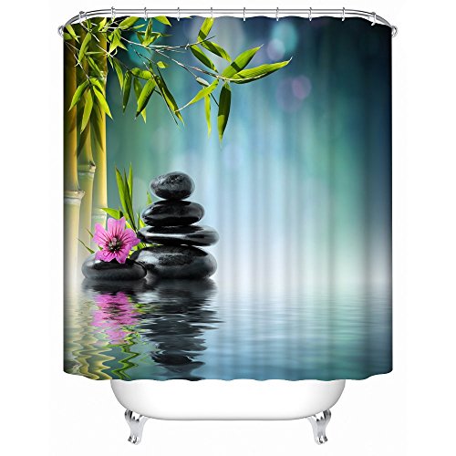Kin By Nicola Bamboo with Black Stones Fabric Shower Curtain.