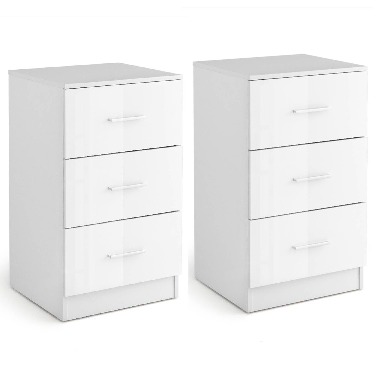 COSTWAY High Gloss Chest of Drawers, 3-Drawer Dresser Cabinet, Floor Standing Narrow Wooden Storage Cupboard Organiser Unit for Bedroom, Living Room, Closet and Hallway (2, White) — image 1