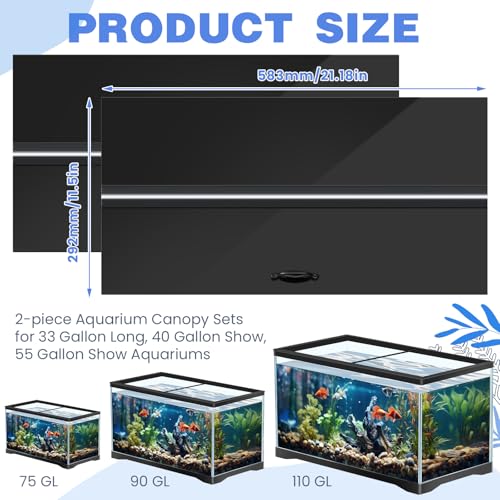 Image of Sieral Aquarium Lids Polycarbonate Canopy with LED Light 2 Pcs Set 22.95 x 11.5 x 0.12 Inch for 33 /40 /55 Gallon with Center Brace Aquariums Cover Fish Tank Lid with a Hook Knife, Black