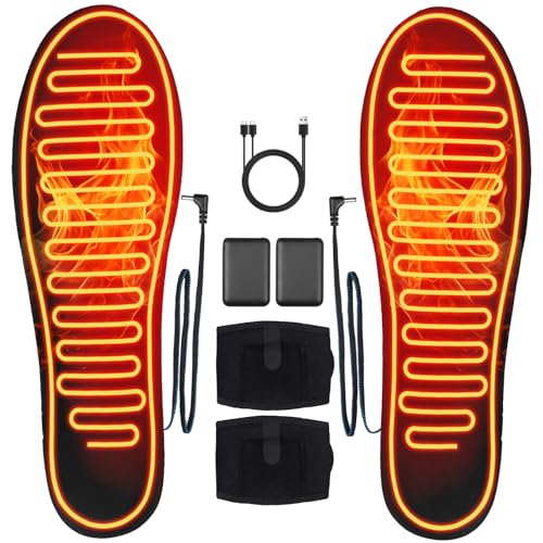 Semelle Chauffante avec Batterie Externe pour Homme et Femme, Semelles Thermiques pour Ski, Chasse, Randonnée, Camping, Taille : 36-41 (Découpable), Lavable...